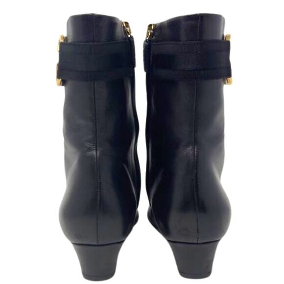 Gucci GG Logo Interlocking Monogram Black Leather High Heels Mid-Calf Boots 37.5 - Picture 6 of 11